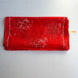 Vintage Red Floral Water Repellent Acetate Scarf 42" X 10" For Neck or Headwear